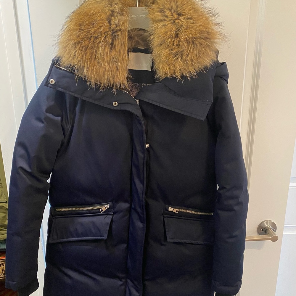 Soia & Kyo Joleen-R Navy Puffer Jacket with Fur Trim